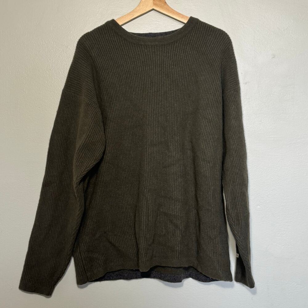 Men's Size XL Vintage Columbia Green Merino Wool Ribbed Pullover Thick Sweater
